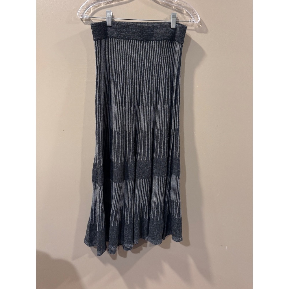 Flair Gray Wool Blend Knit Pleated Midi Skirt Silver Stripe Medium